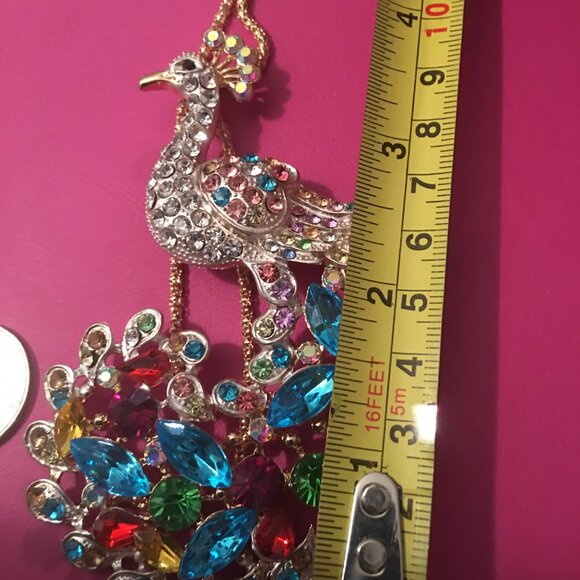 HUGE Colorful Peacock Pendant Necklace - NEW Drawer 6 - Picture 5 of 8